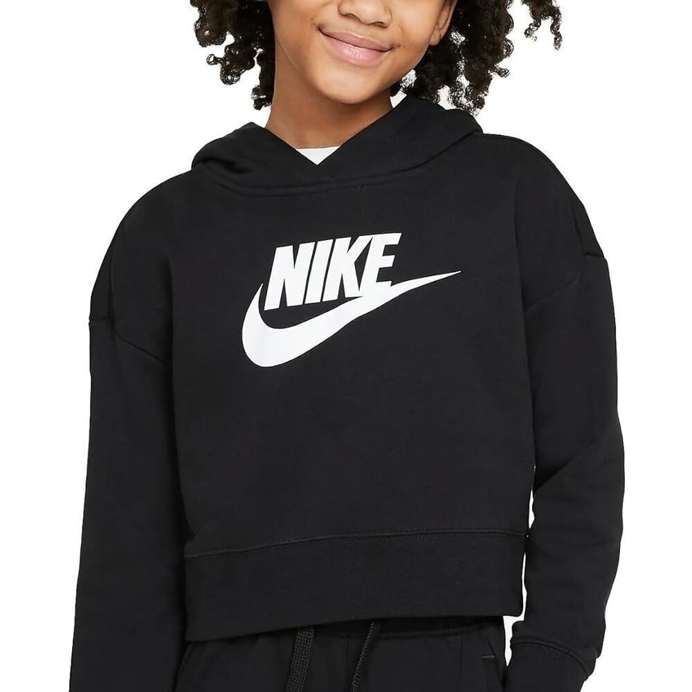 Nike Girl's Sportswear Club Fleece Crop Hoodie (Kids), Black, Size XL